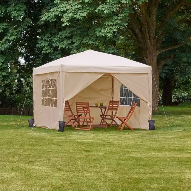 VonHaus Heavy Duty Pop Up Gazebo with Sides in Ivory/Beige/White, W x D: 300 x 300 cm – 1