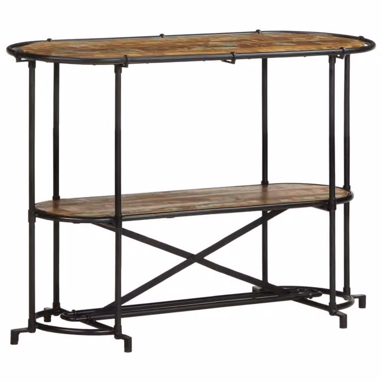 Berkfield Home Decorative Console Table in Brown and Black Solid Reclaimed Wood with Industrial X-Frame, W/D/H: 110 x 42 x 76 cm