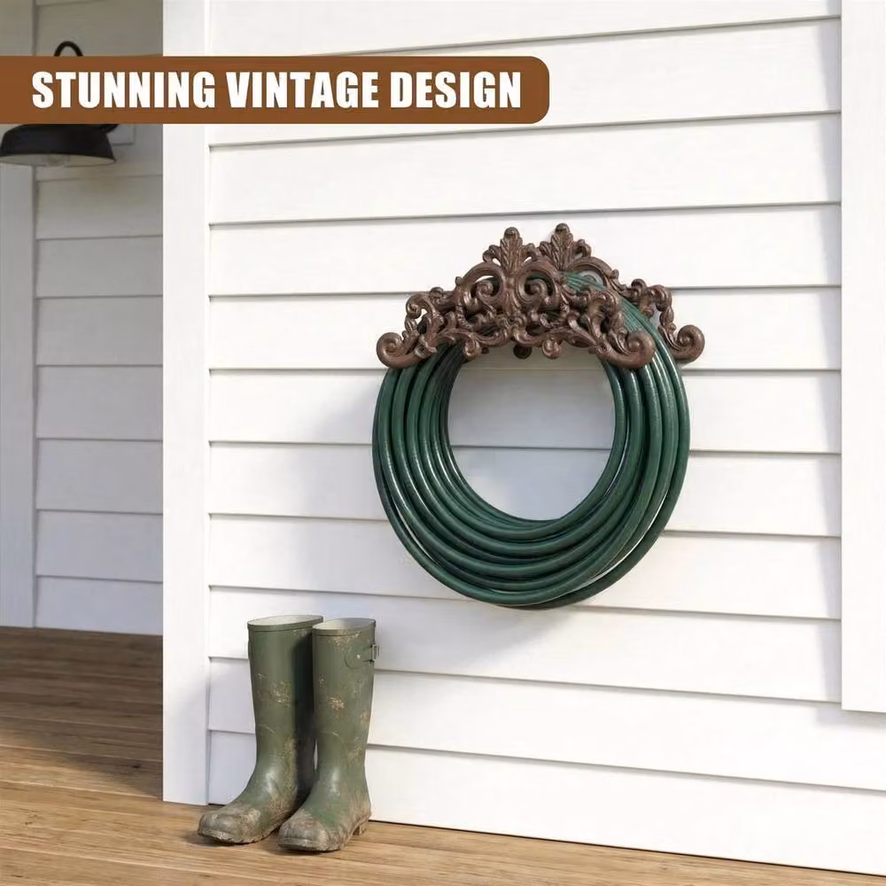NESTLUNE Antique Cast Iron Wall Mounted Hose Hanger in Brown – 3