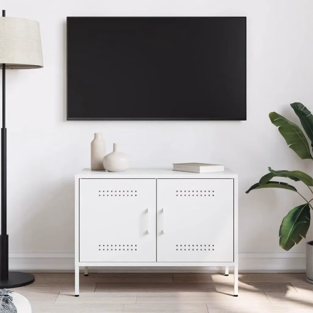 Berkfield Home Industrial TV Cabinet in White Metal, W/D/H: 68 x 39 x 50.5 cm – 2