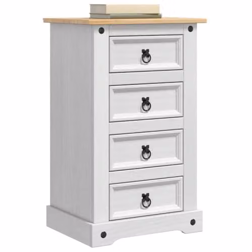 vidaXL Corona Bedside Table in White Solid Pine Wood, W/D/H: 53 x 39 x 84 cm – 1