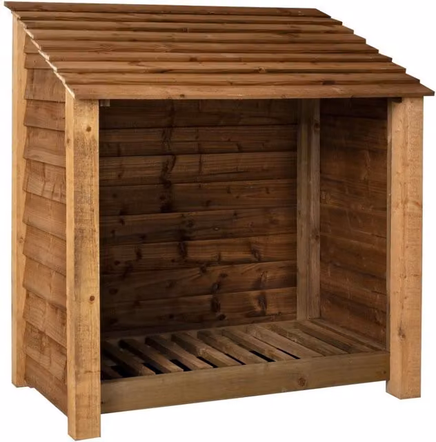 Arbor Garden Solutions Single Bay Rustic Wooden Log Store, Brown, W: 126 cm, H: 119 cm