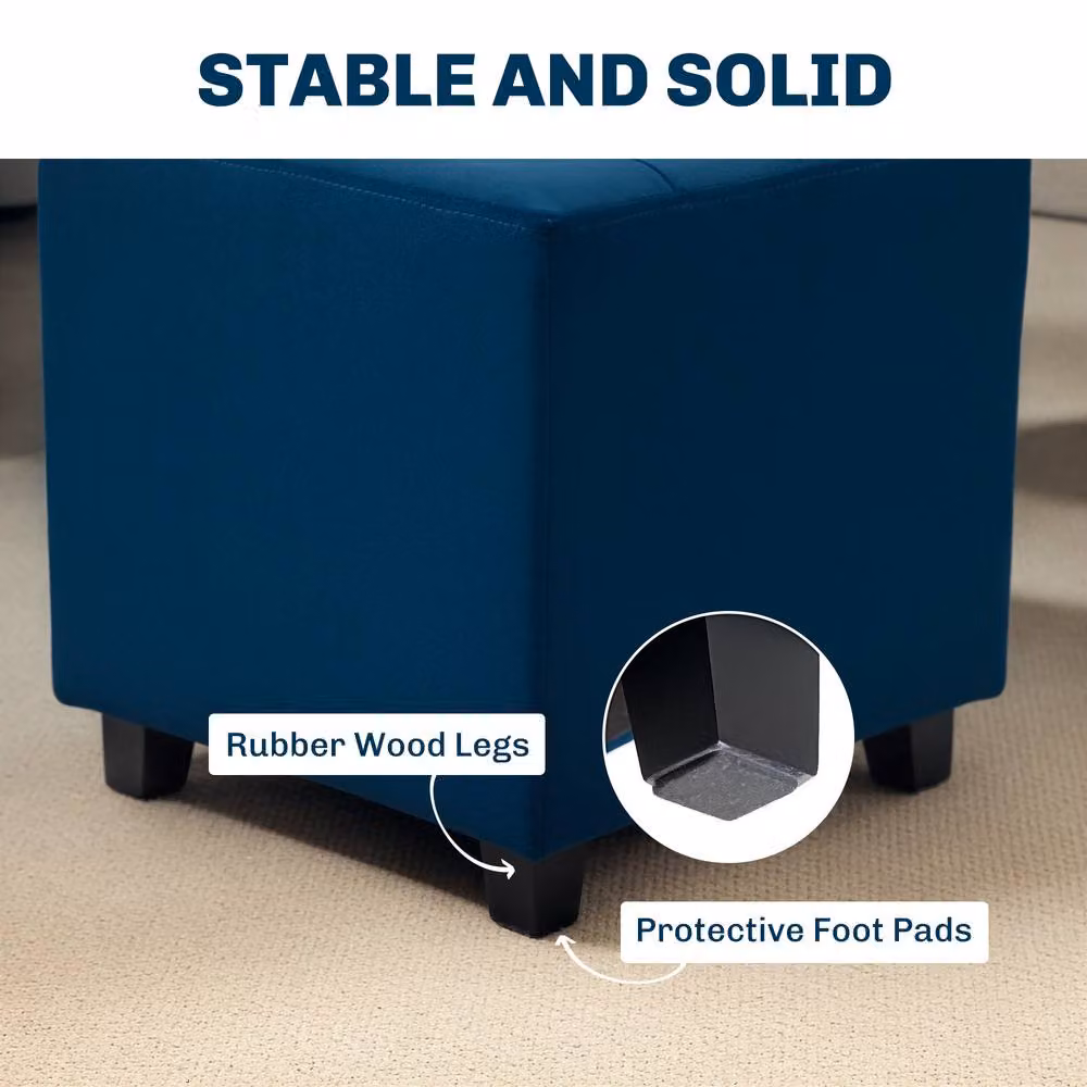 STILVORA Blue Polyester Button Tufted Ottoman Stool W/D/H: 35 x 35 x 35 cm – 6