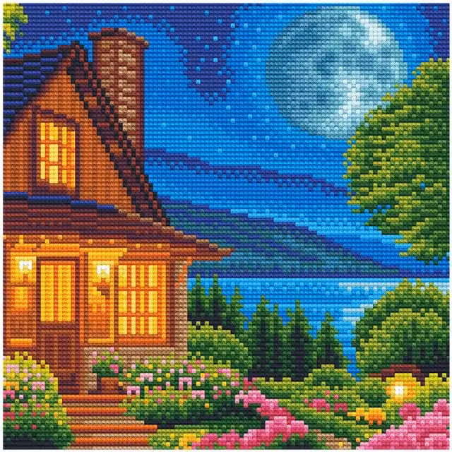Syntego LED House on the Lake Diamond Painting Canvas Kit, Multicolour and Blue