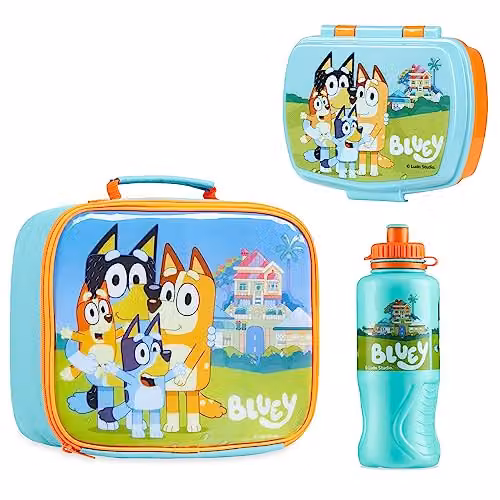 Bluey 3 Piece Lunch Set with Insulated Bag, Lunch Box and 430ml Water Bottle, Multicolour