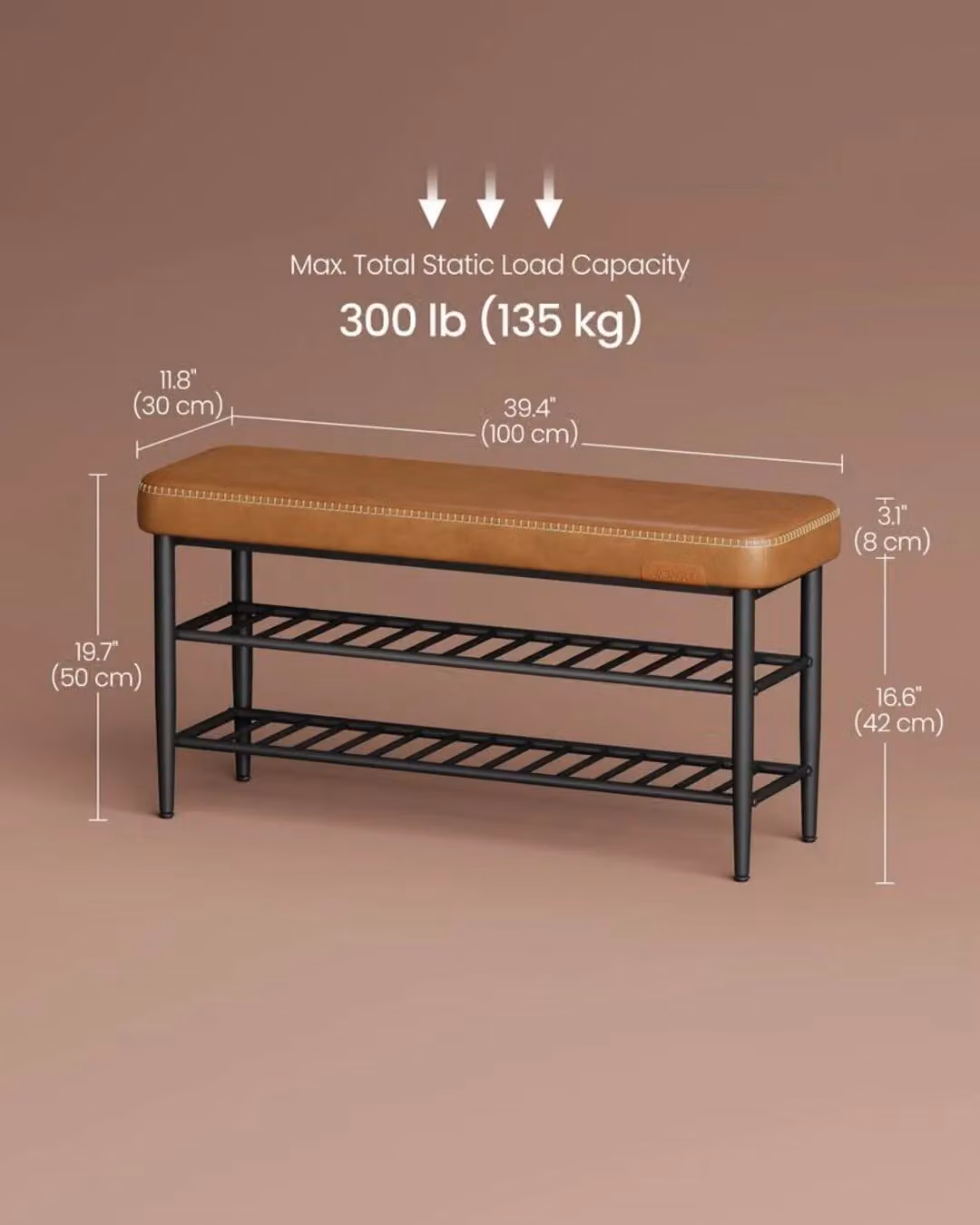 VASAGLE Mid-Century Large Shoe Storage Bench with Synthetic Leather in Brown – 2