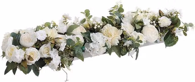 Living and Home White Artificial Peony Flower Row for Wedding Decoration, W/H: 100 x 25 cm