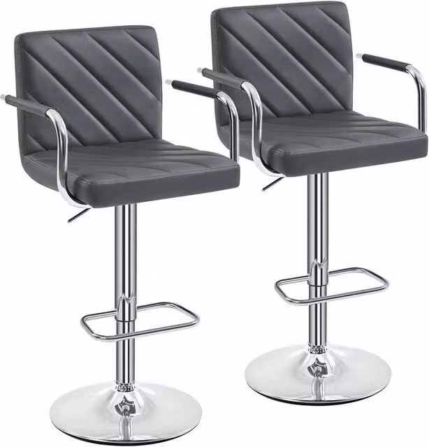 VOGREX Modern Adjustable Swivel Bar Stool with Thick Synthetic Leather Cushion in Dark Grey