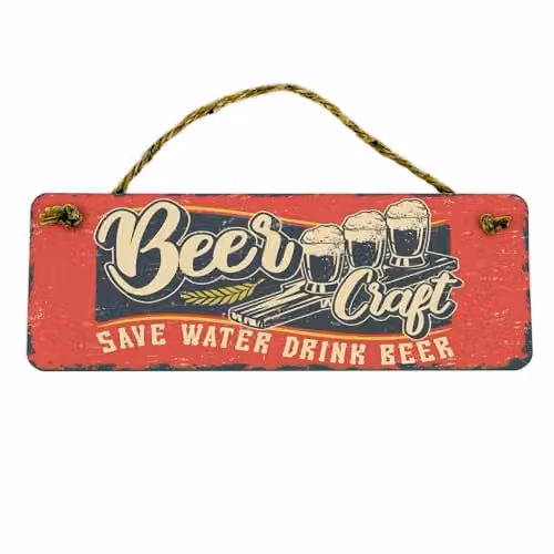 Purely Home Retro Vintage Save Water Drink Beer Wooden Wall Decor Sign, Multicolour, W: 28 cm, H: 10 cm – 1