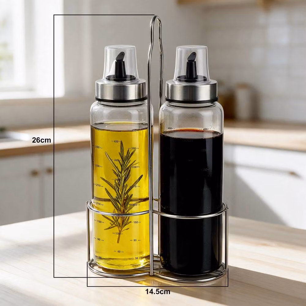 Crystals 2-Piece Glass Oil Dispenser Set with Stand, 500ml, Clear – 5