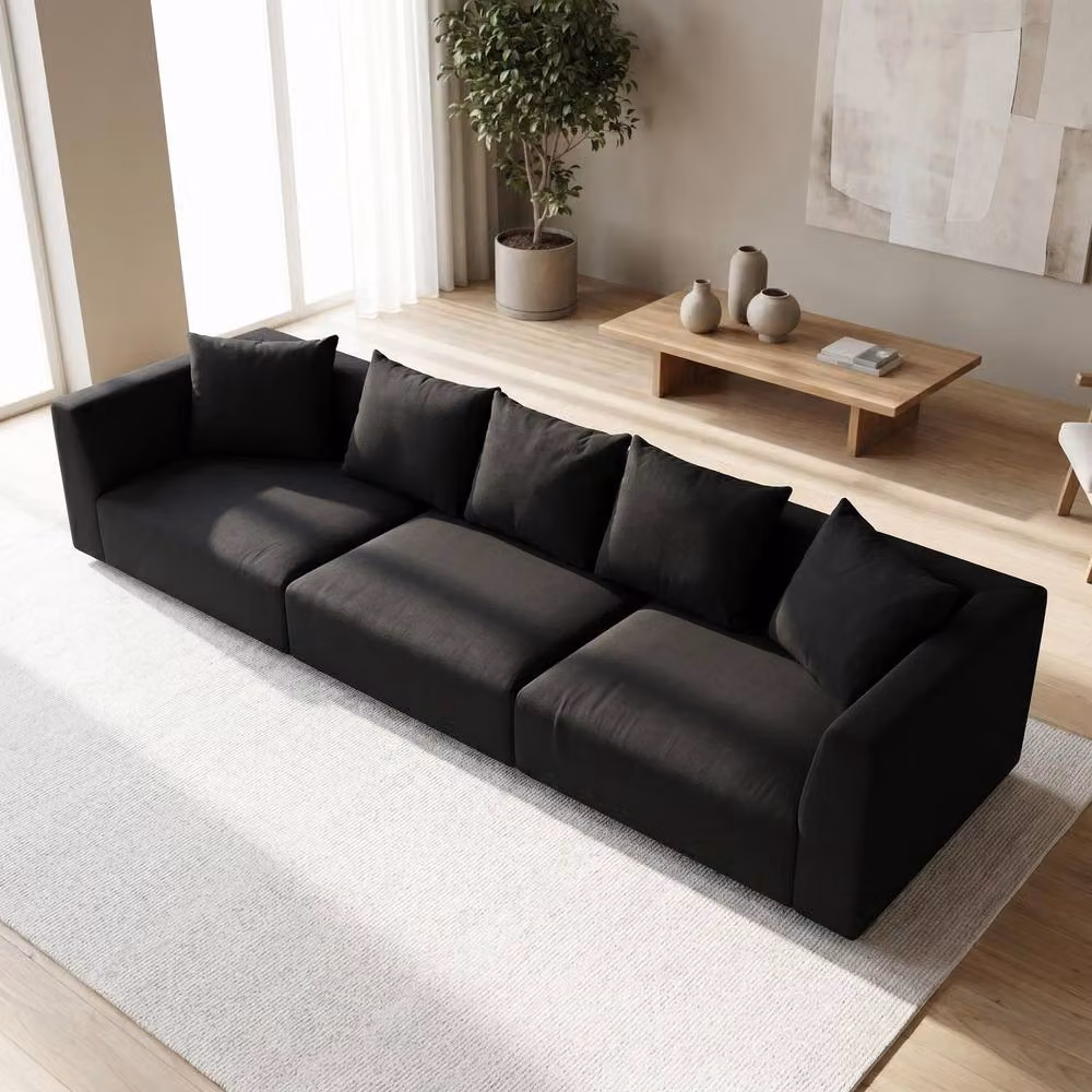 Abakus Direct Tokyo 5 Seater Sofa in Soft Sand and Black Basket Weave Fabric with Deep Seats – 4