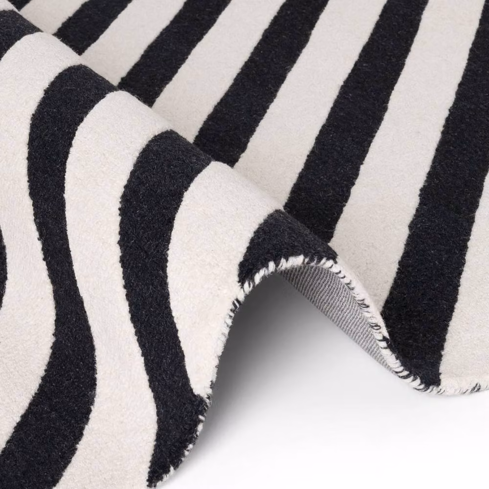 Ted Baker Noir Geometric Wool Handwoven Rug in Black and White, W: 200 cm, D: 290 cm – 5