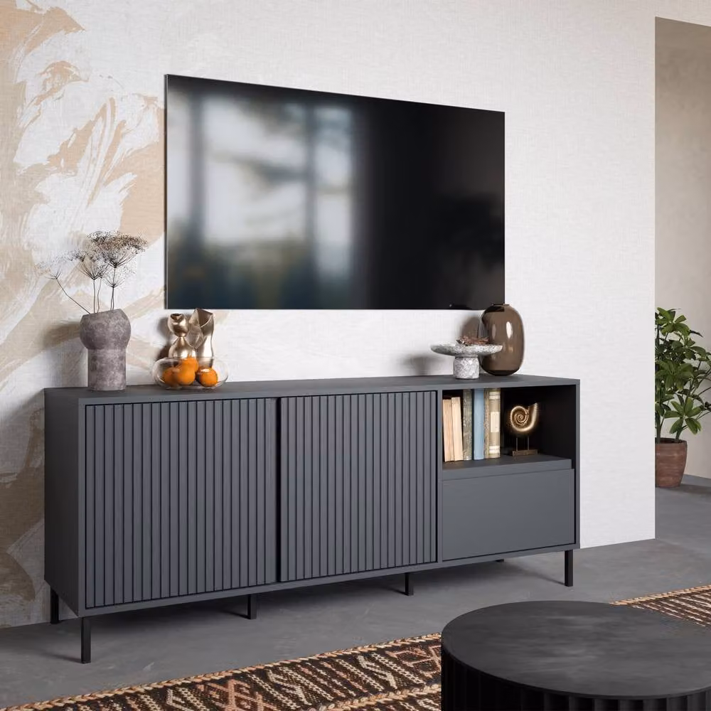 Furniture To Go Avenale Wide TV Cabinet with 2 Doors and 1 Drawer in Anthracite Grey – 3