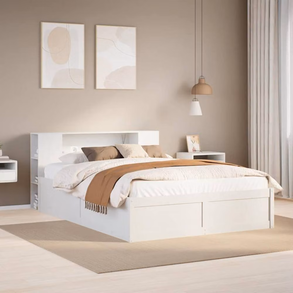 Berkfield Home Beautiful King Size Bed Frame in White Solid Pine, W/D/H: 150 x 200 x 82 cm – 2