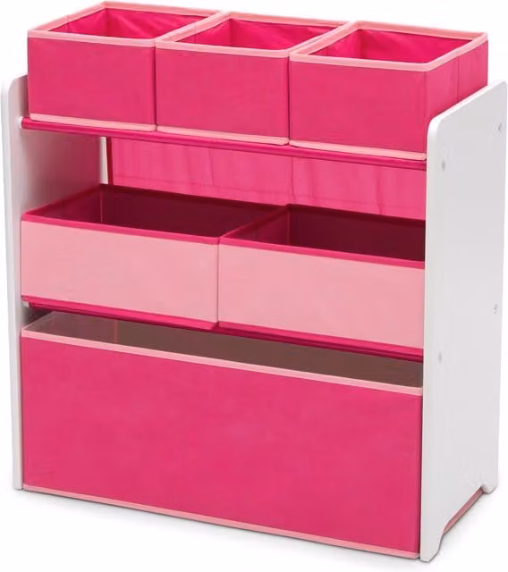 Delta Children 6 Bin Storage Toy Organiser in Pink and White