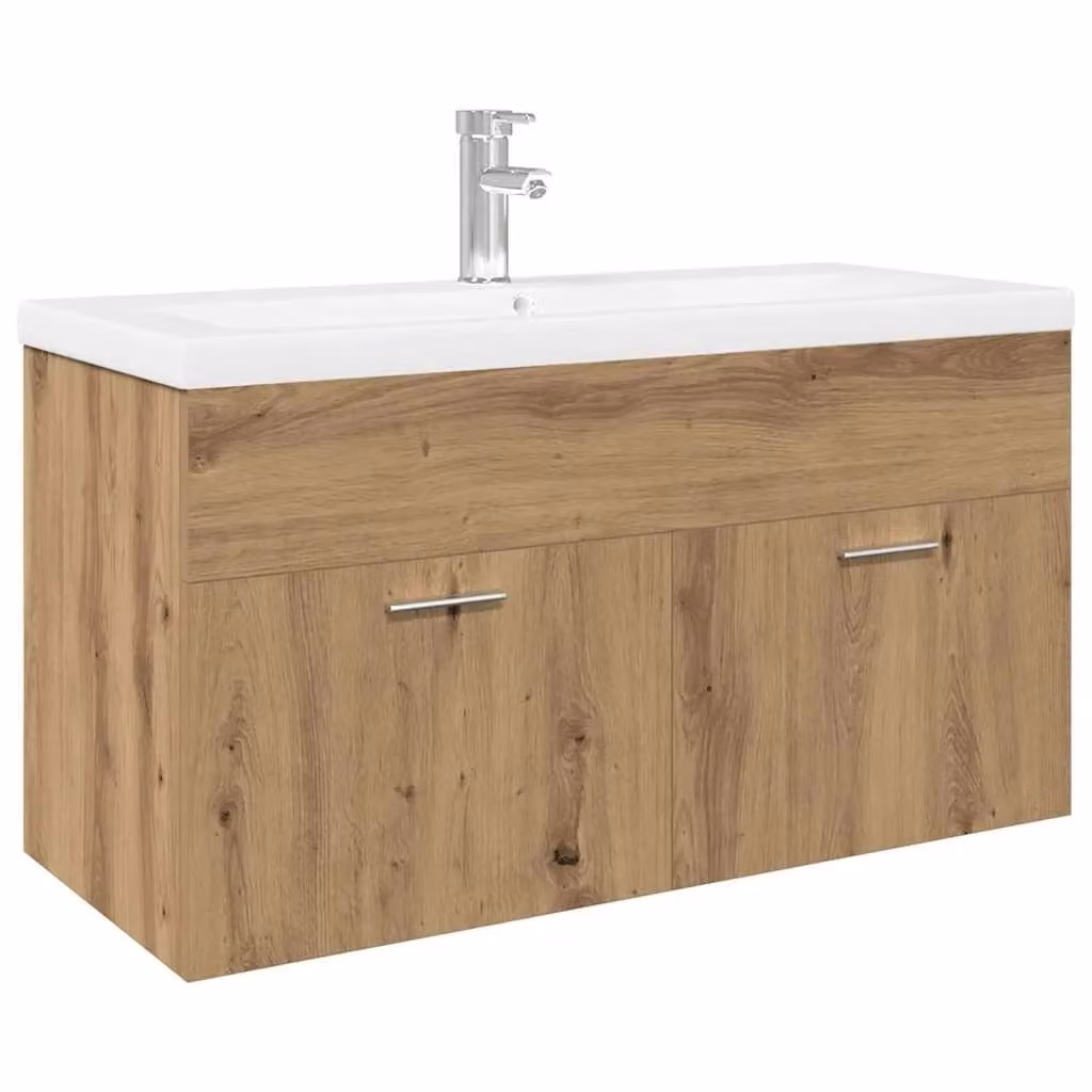 Berkfield Home Artisan Oak Sink Cabinet with Built-in Basin in Brown – 1