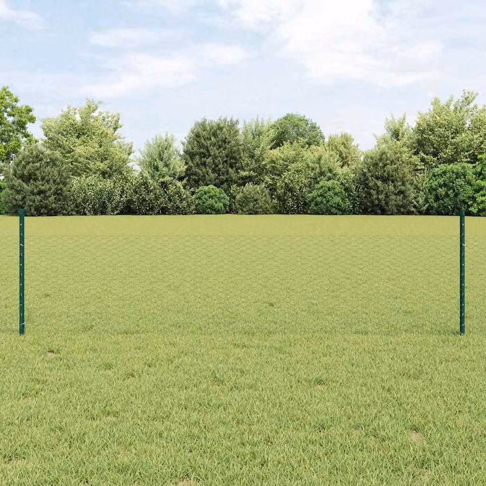 Berkfield Home Garden Fence Set, 2 Pieces, Green PVC-Coated Steel, W: 25 m, H: 0.5 m – 2
