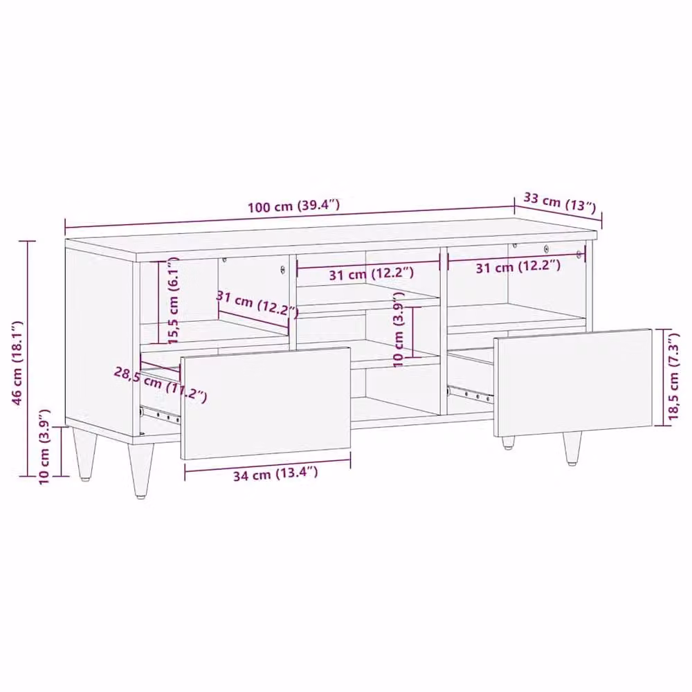 Berkfield Home Modern Mango Wood TV Cabinet in Brown and Gold, W: 100 cm, D: 33 cm, H: 46 cm – 5