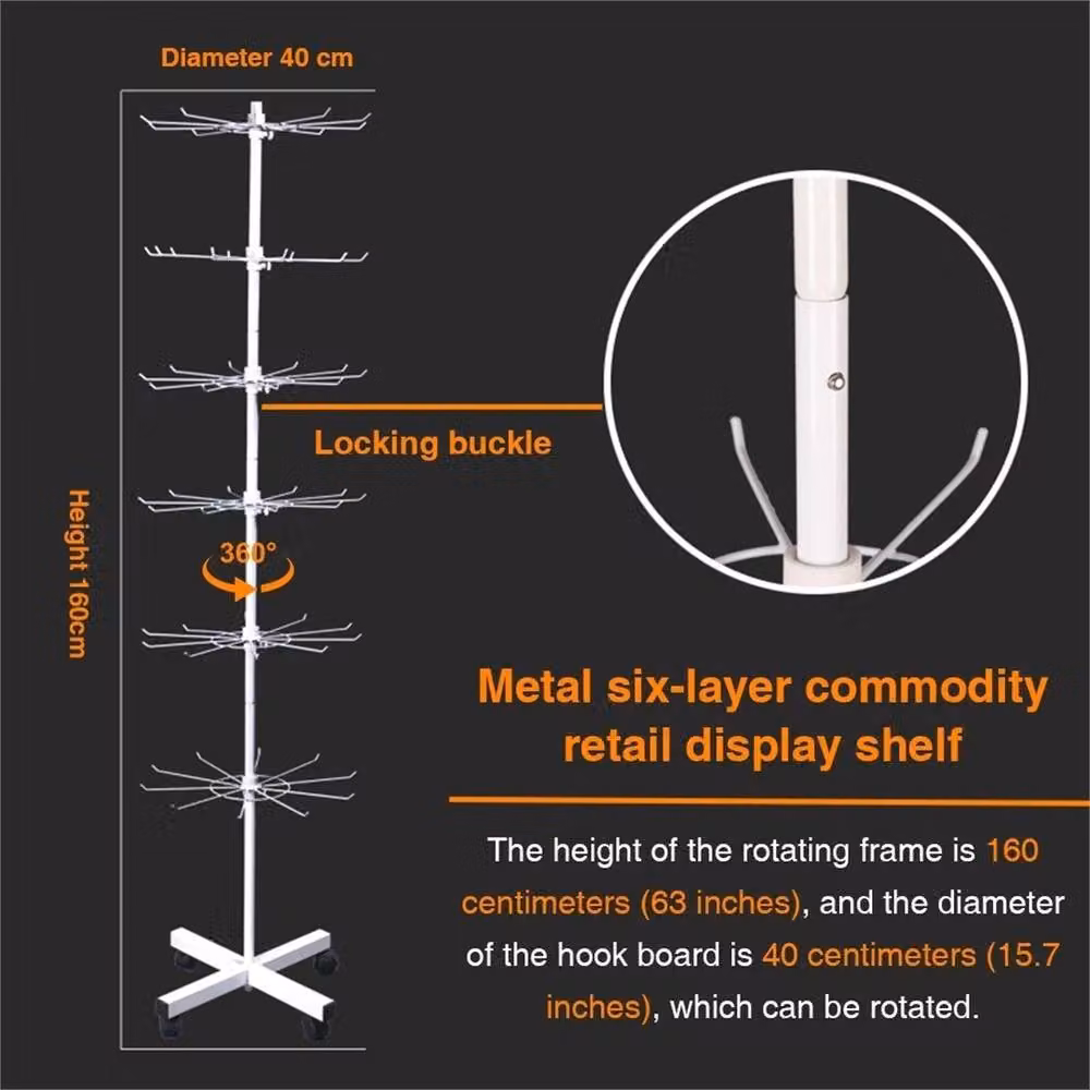 Kelvenix White 6-Tier Rotating Metal Display Stand with Adjustable Shelves, H 160 cm x W 40 cm x D 40 cm – 2