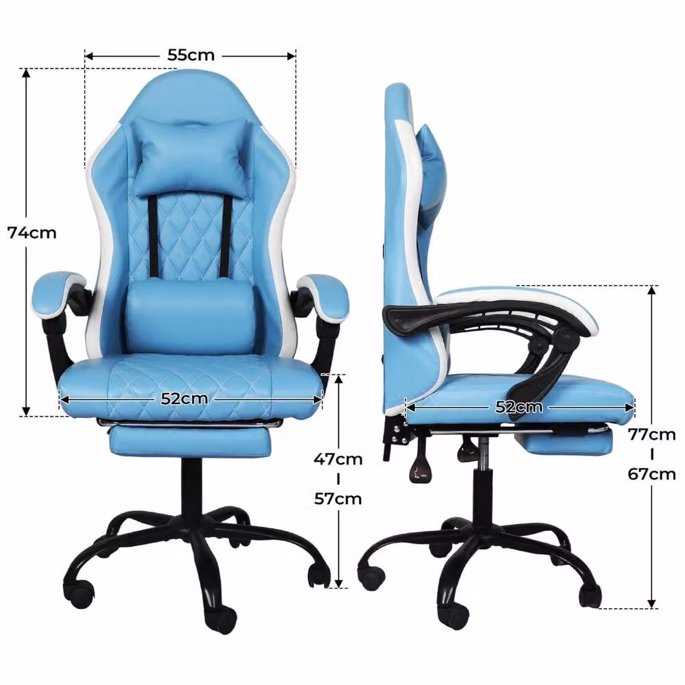 VOGREX Blue Adjustable Swivel PU Gaming Office Recliner Chair – 2