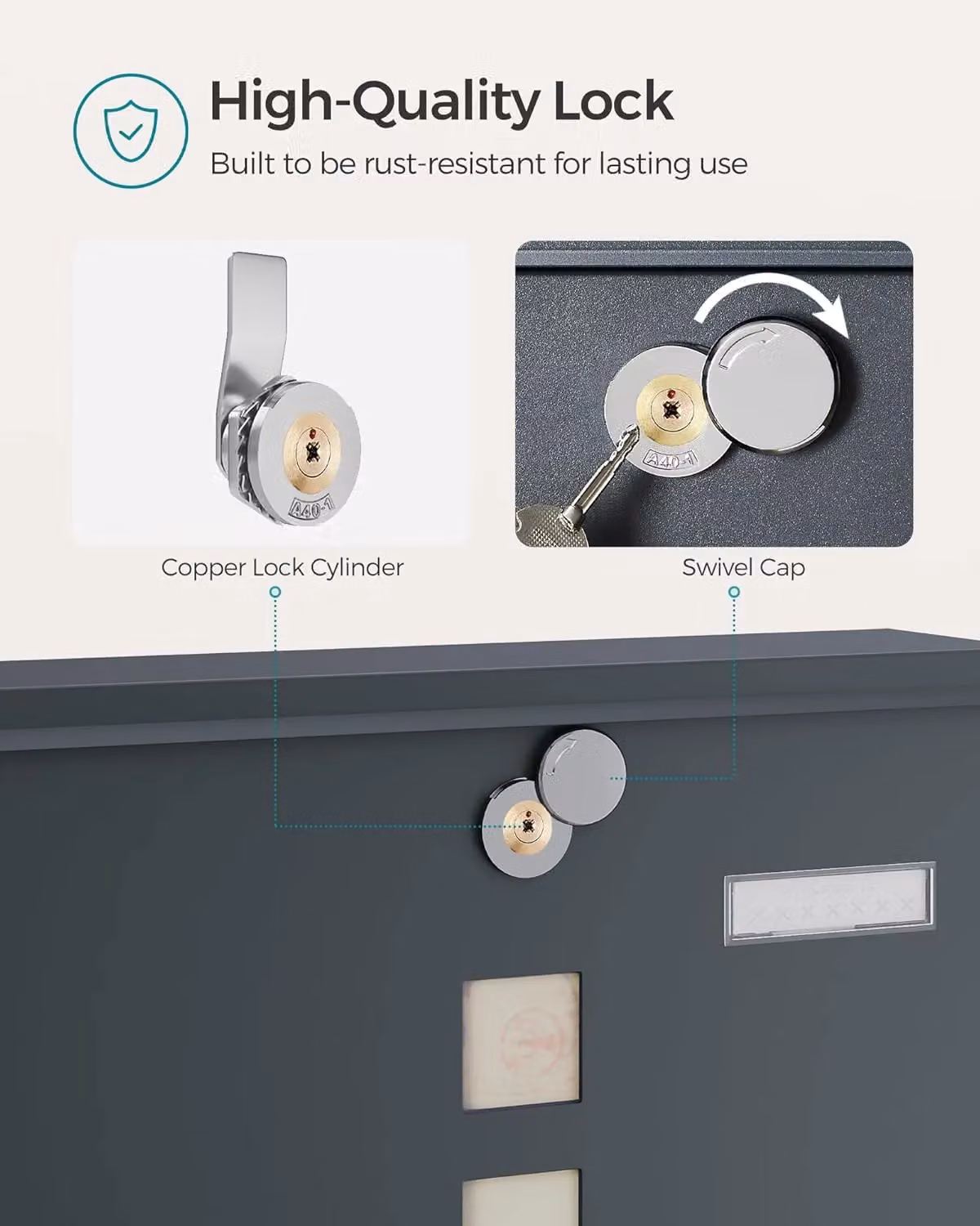 SONGMICS Wall Mounted Steel Letterbox in Grey – 3