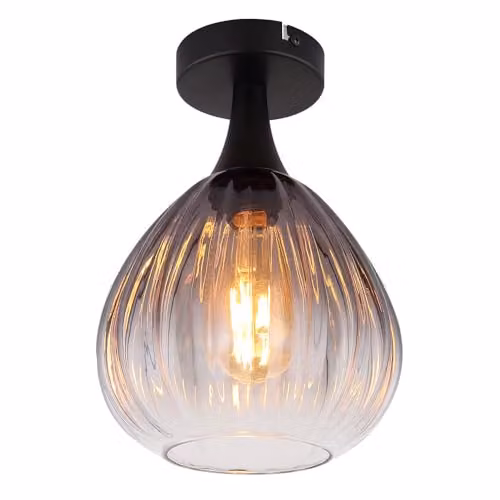 Globo Lighting Olsen Globe Ceiling Light in Black with Transparent Grey Glass Shade, Diameter: 20 cm, Height: 27.5 cm