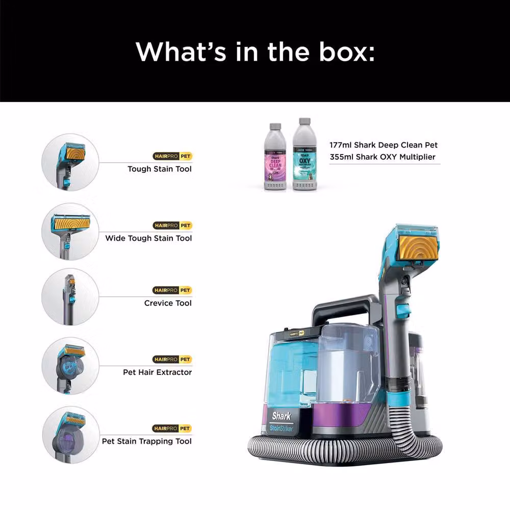 Shark StainStriker HairPro Pet Stain and Spot Cleaner Handheld Steam Cleaner PX250UKT in Silver – 2