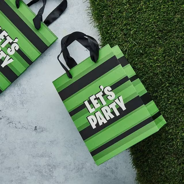 Club Green Striped Lets Party Paper Party Bags, Pack of 5, Multicolour