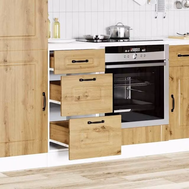 Berkfield Home Kalmar Artisan Oak Kitchen Base Cabinet in Brown and Multicolour, W/D/H: 81.5 x 40.0 x 46.0 cm