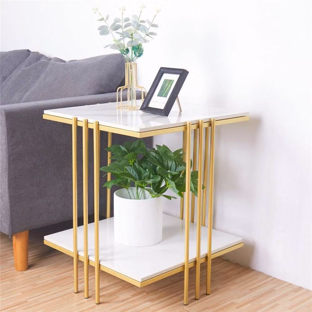 KORVIXA 2-Tier White Glossy Sofa Side Table and Bedside Nightstand, Height: 100 cm – 2