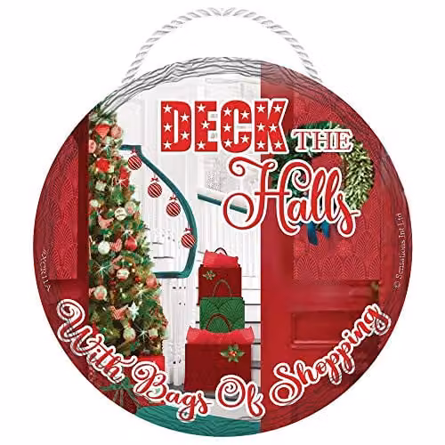 Sensations Deck the Halls Round Christmas Hanging Plaque in Multicolour