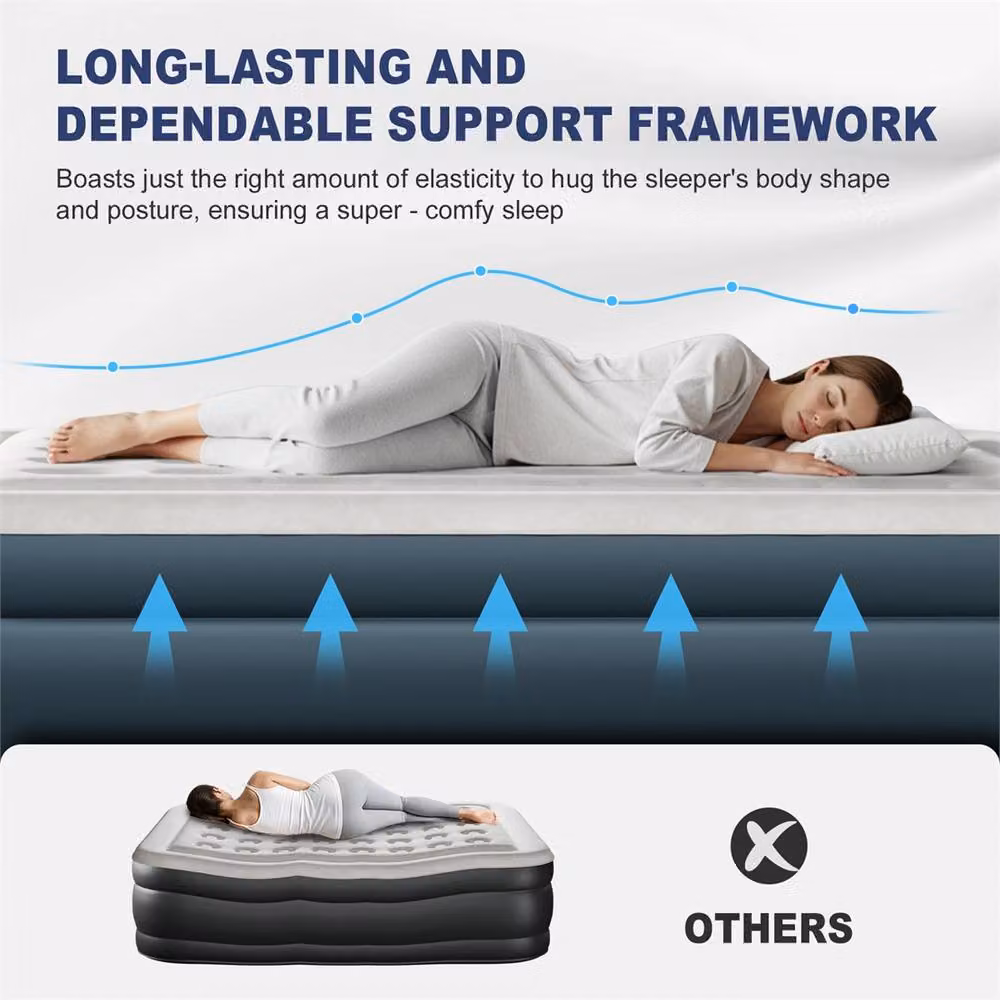 EONLION Grey Double Inflatable Air Bed Mattress W: 152 cm, L: 203 cm, H: 45 cm – 3
