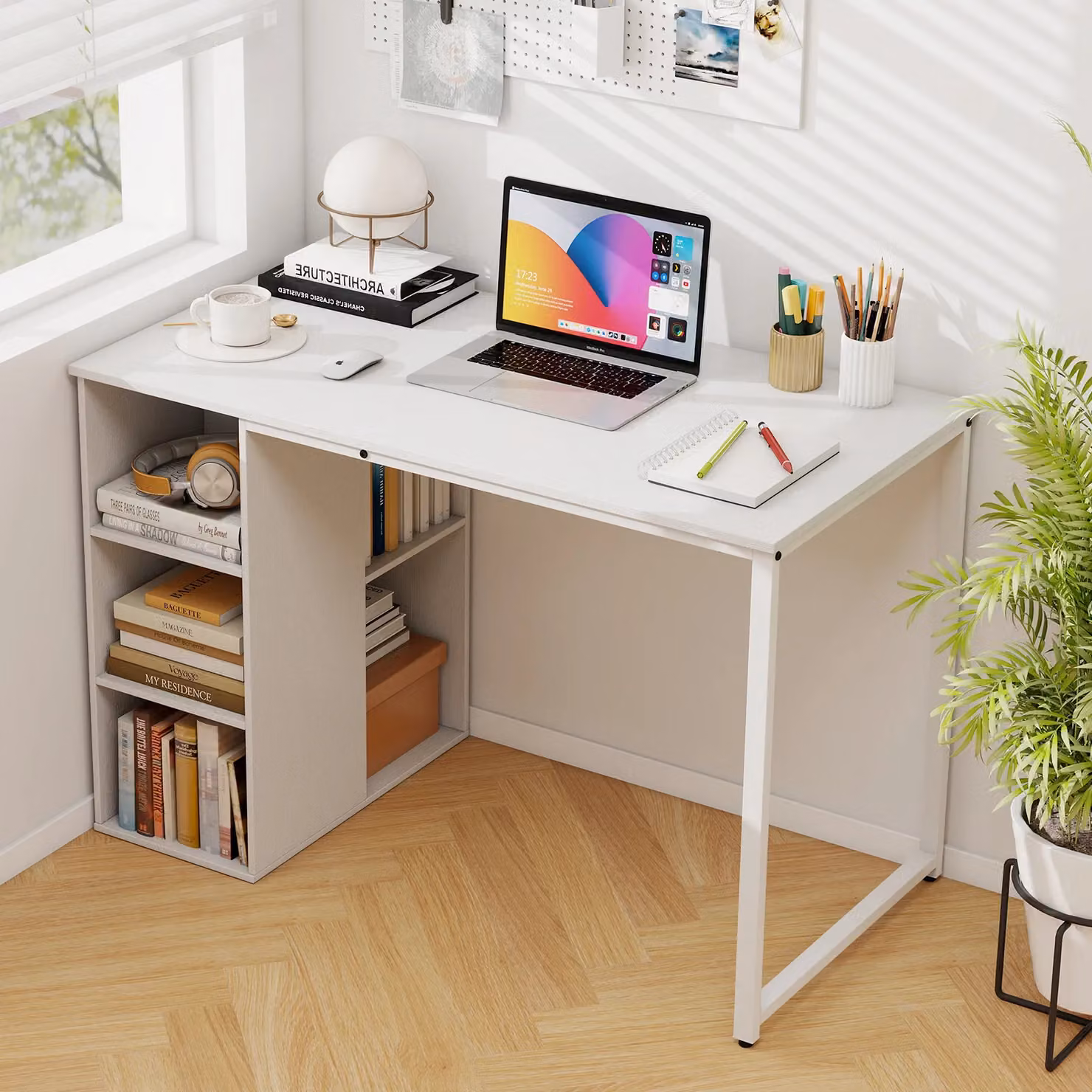 Costway Modern Home Office Computer Desk in White, W: 115 cm, D: 59 cm – 2