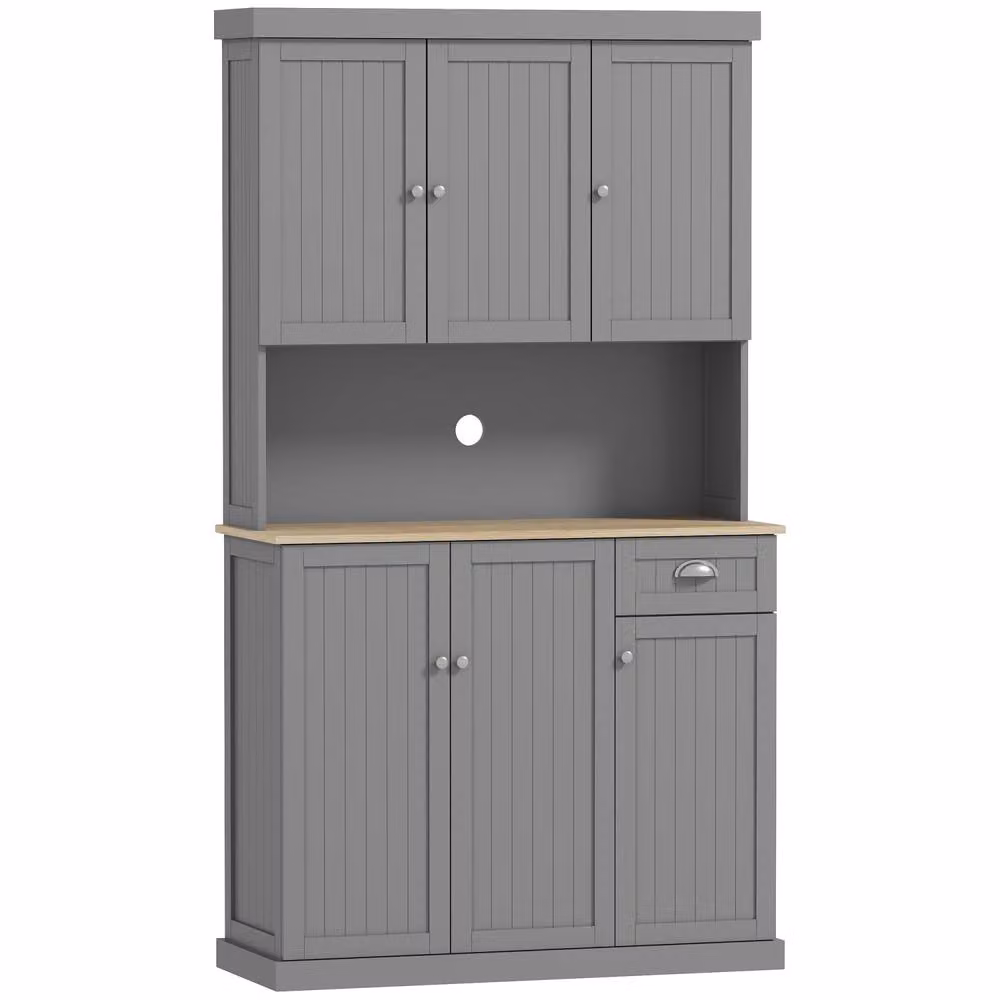 Wyld Haus Ririlo Grey Tall Kitchen Storage Cabinet with Hinged Doors and Internal Shelves, H: 180 cm, W: 39 cm, D: 40 cm – 2