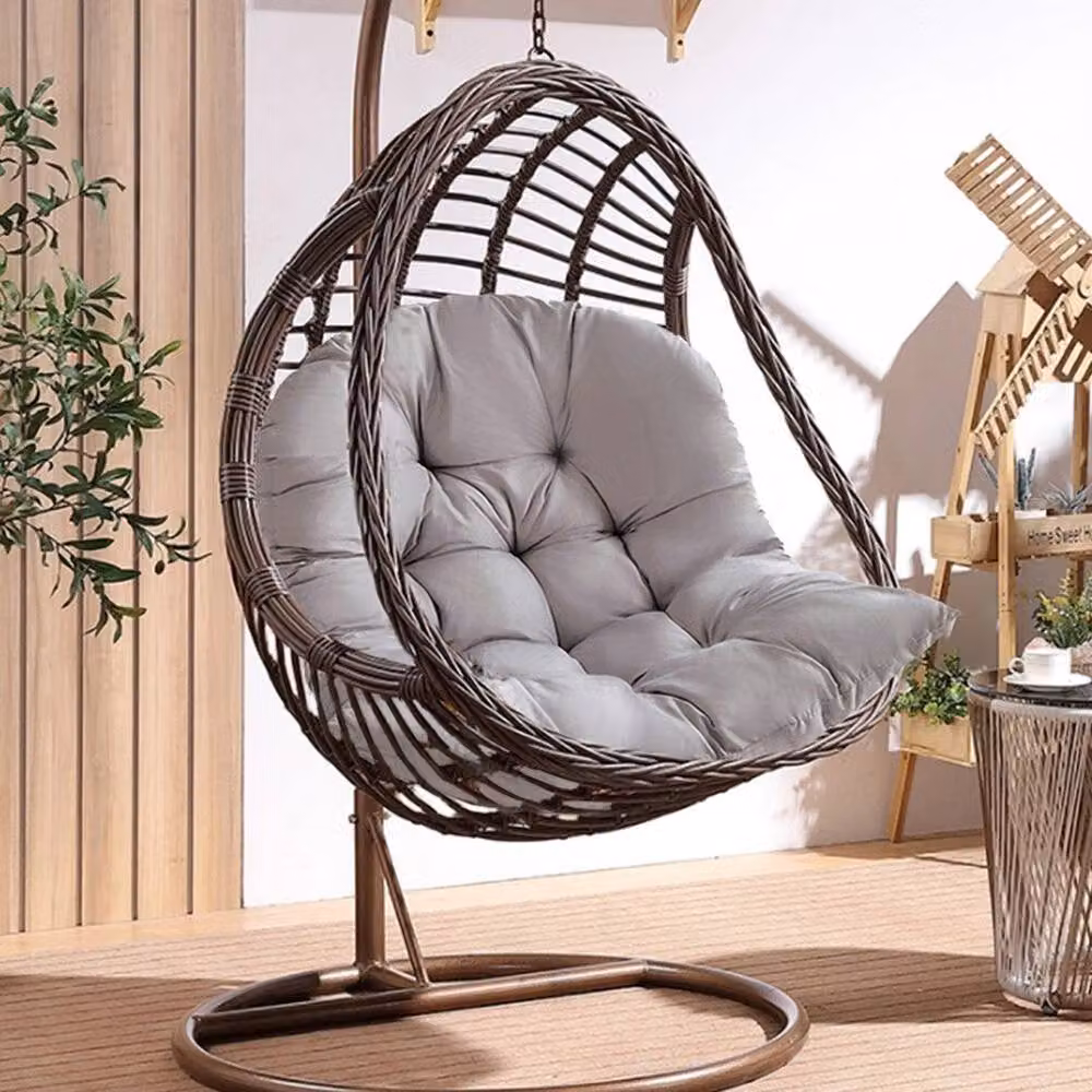 PAWNORA Large Oval Garden Hanging Swing Egg Chair Cushion in Grey Cotton – 3