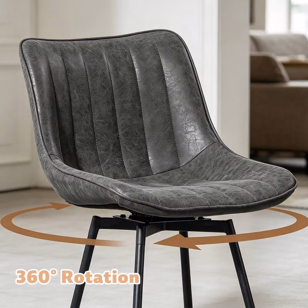 ERGOVEXA Set of 2 Grey PU Leather Swivel Bar Stools with Backrest – 4