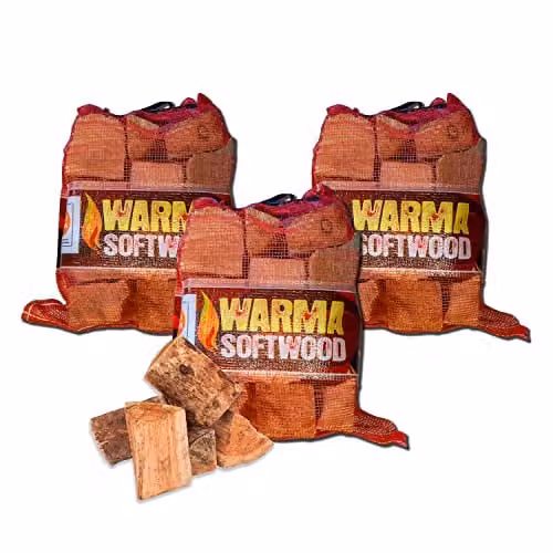 Warma Kiln Dried Softwood Firewood Logs, 3 x 25 Litre Nets (75L Total)