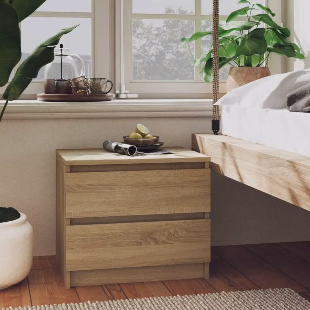 Berkfield Home Set of 2 Durable Bedside Cabinets in Sonoma Oak, Light Brown, W/D/H: 50 x 39 x 43.5 cm – 2