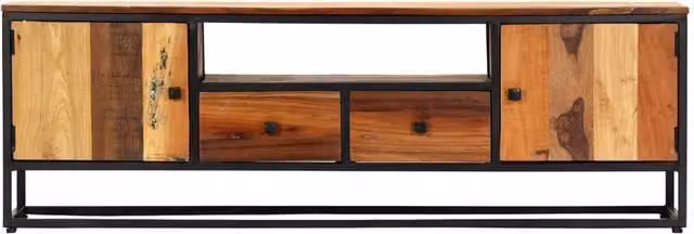 Berkfield Home Industrial TV Cabinet in Brown, Solid Reclaimed Wood and Steel, W/D/H: 120 x 30 x 40 cm