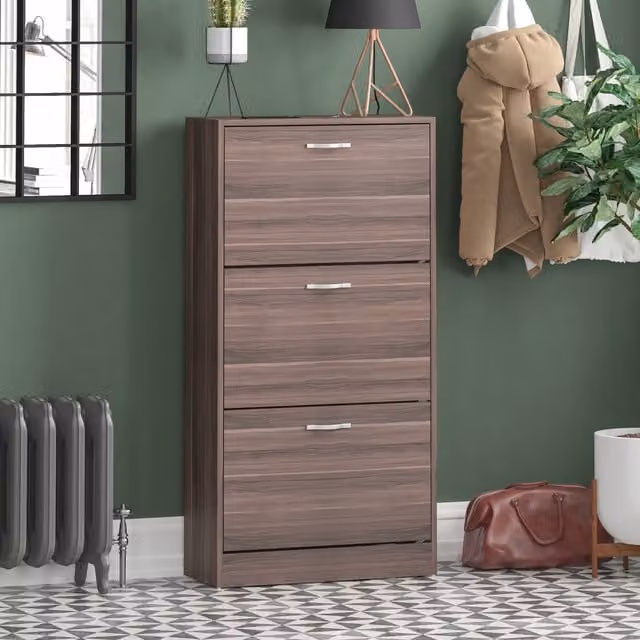 Vida Designs Modern 3 Drawer Shoe Cabinet in Walnut Brown