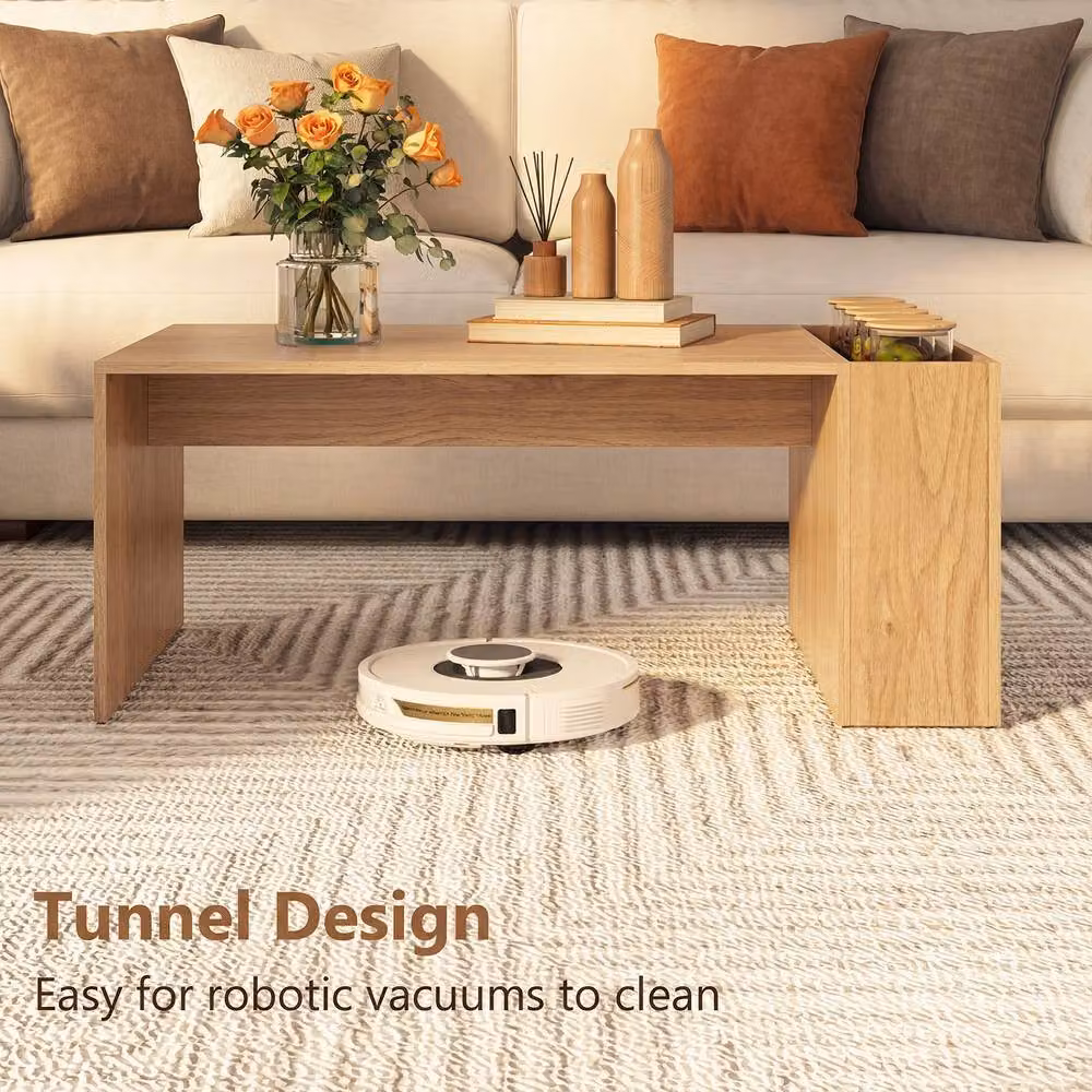 Gymax Double-Layer Rectangular Coffee Table in Brown Wood – 4