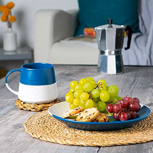 Nicola Spring Ceramic Stoneware Mug Set, Pack of 2, Blue and Orange, 370ml – 4