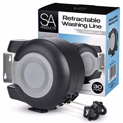Tanness Wall Mounted Twin Cable Retractable Washing Line, 30m, Black and Grey – 1
