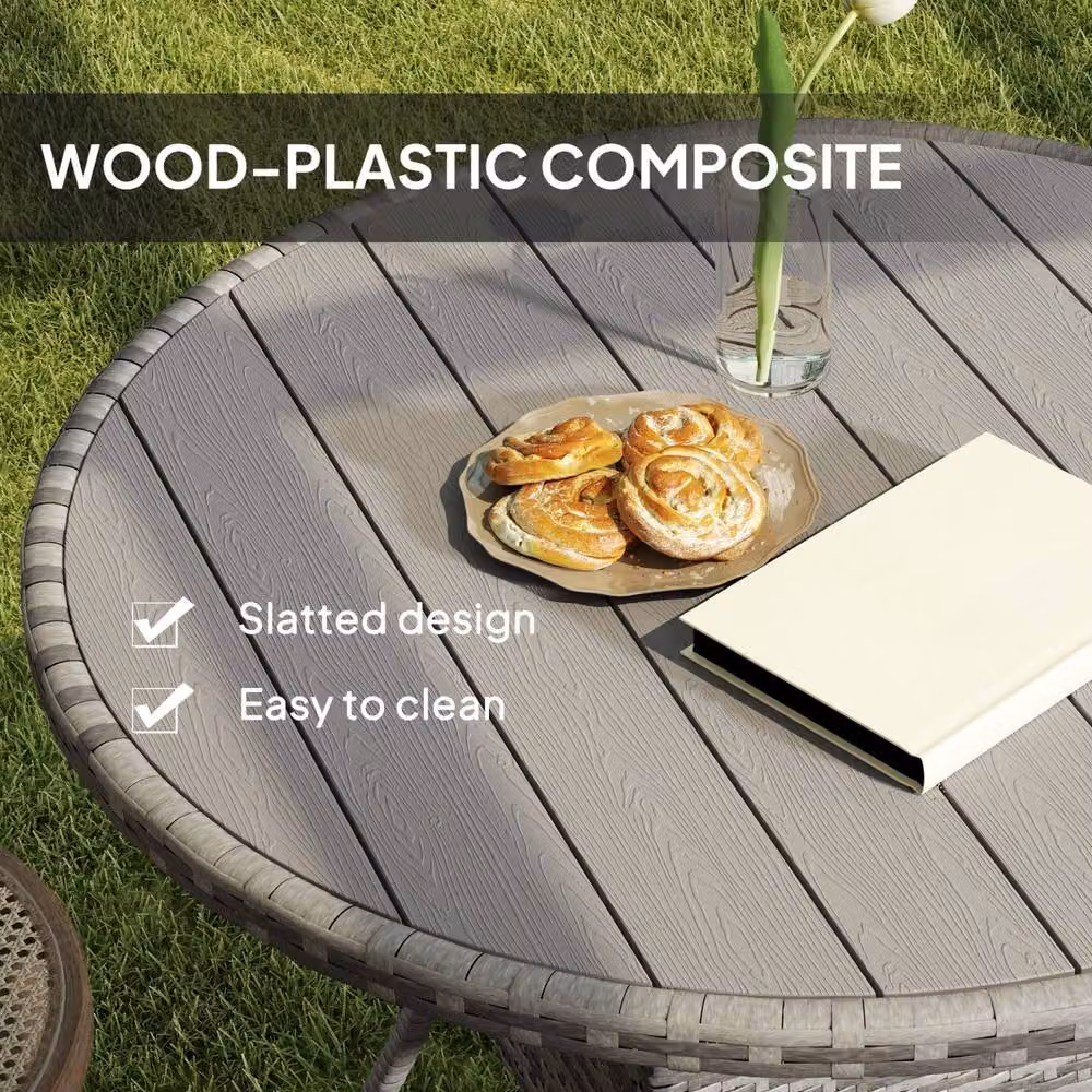 Wyld Haus Ladido Grey Rattan and Wood Effect Outdoor Dining Table, W: 90 cm – 4