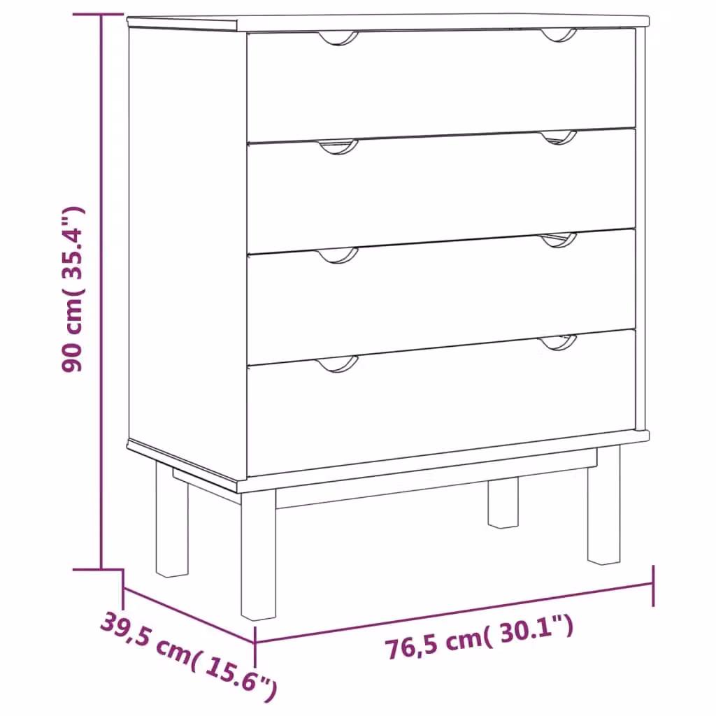 Berkfield Home OTTA Solid Wood Pine Drawer Cabinet in Brown, W: 76.5 cm, D: 39.5 cm, H: 90 cm – 3