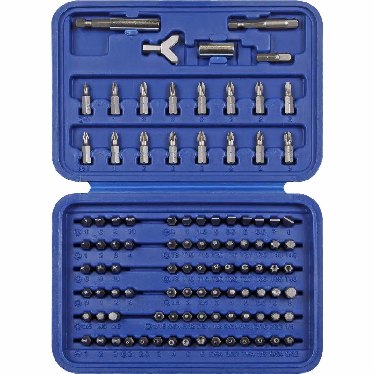 Loops 100 Piece Power Tool Security Screwdriver Bit Set in Chrome Vanadium Steel, Silver and Blue – 3