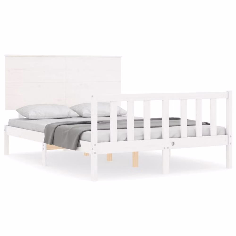 Berkfield Home Beautiful Bed Frame with Headboard in White Solid Pine Wood W/D/H: 120 x 200 x 82.5 cm – 2