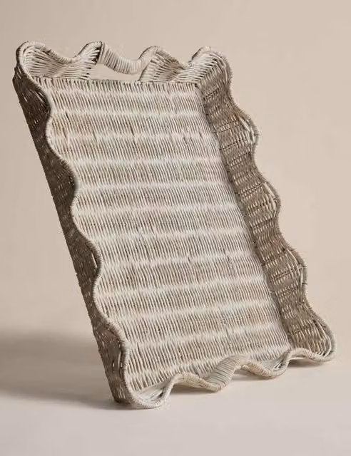 M&S Natural Rattan Scallop Rectangular Tray with Handles