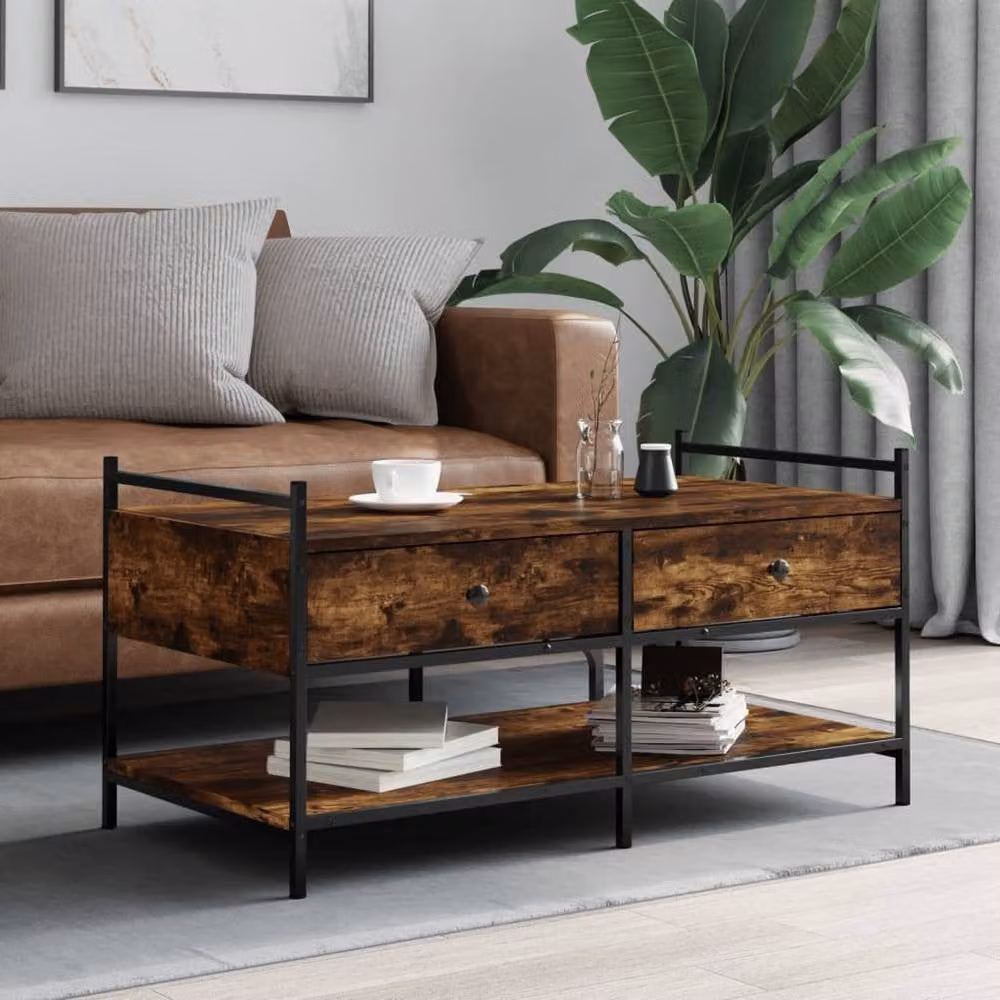 Berkfield Home Smoked Oak Coffee Table in Brown, W/D/H: 99 x 50 x 50 cm – 2