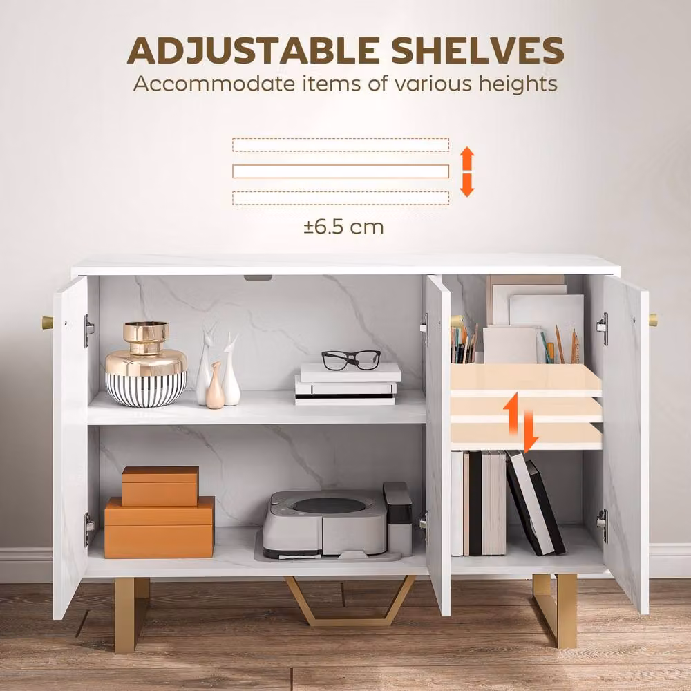 Wyld Haus Vekeba Coso Sideboard with 3 Doors, White Marble Tone and Gold Legs, W: 107 cm – 4